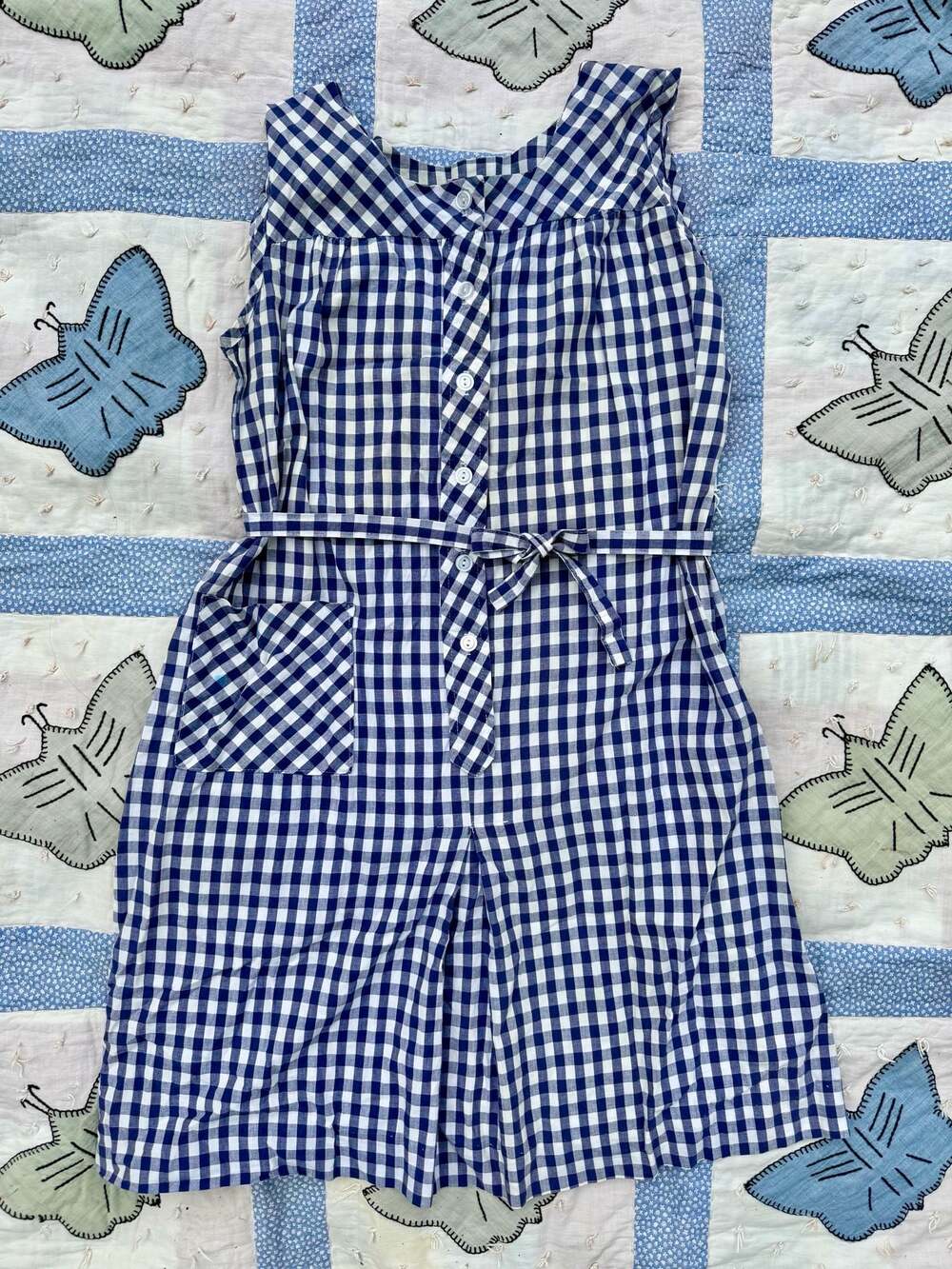 Vintage Handmade Gingham Button-Front Dress with Belt
